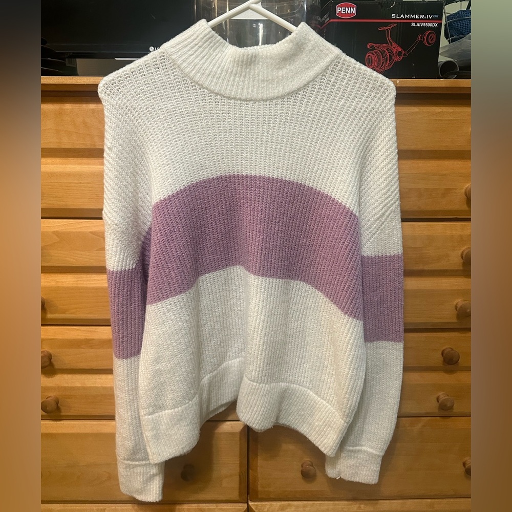 Hippie Rose White and Purple Turtleneck Sweater